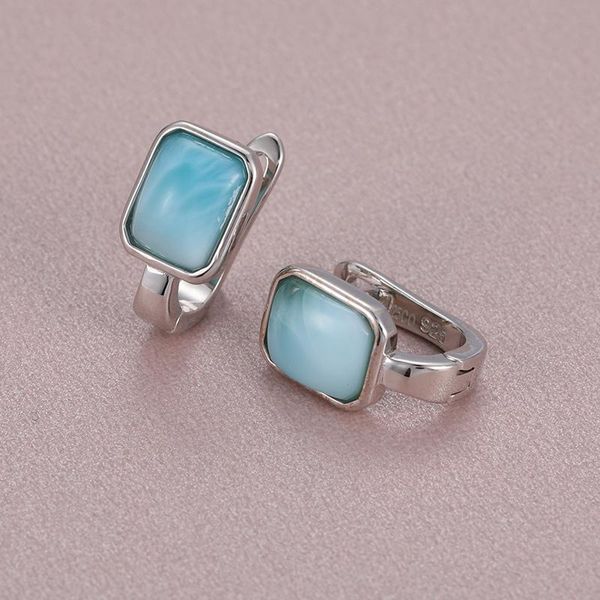 

stud 2021 simple fashion geometric square charm 925 sterling silver jewelry gift classic natural precious larimar earrings for women, Golden;silver