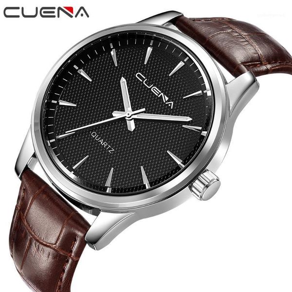 

montre homme cuena watch men fashion leather band military date quartz wristwatch clock business watches reloj hombre wristwatches, Slivery;brown