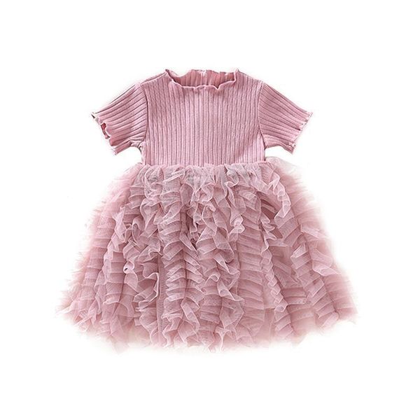 

children's clothing girls dress princess fashion fluffy stitching knitted cake skirt summer girl clothes 210515, Red;yellow