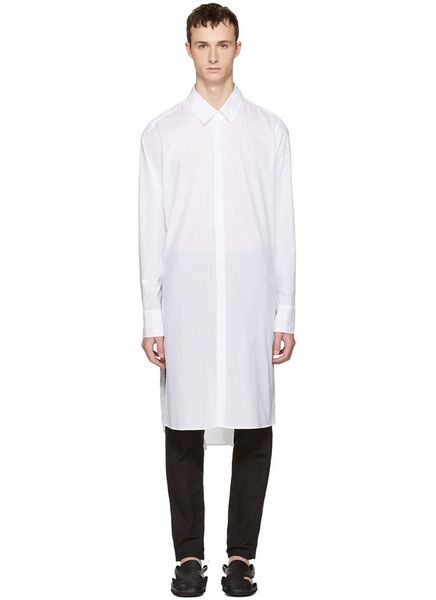 

men's clothing fashion street medium length irregular long shirt model plus size stage singer costumes casual shirts, White;black