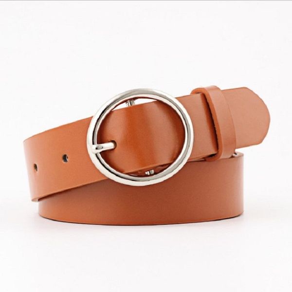 

belts 2021 designer wide pu leather waist belt ladies oval metal circle pin buckle adjustable strap for women trousers, Black;brown