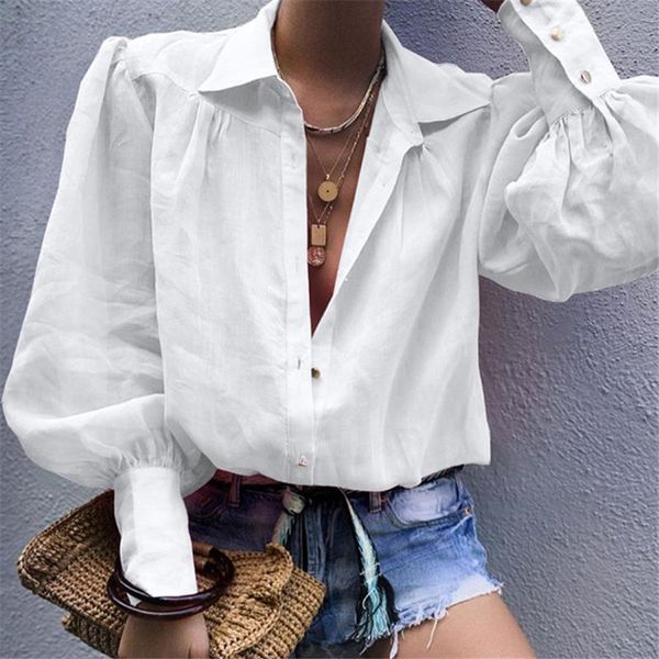 

women fashion blouses white casual lantern long sleeve blouse lapel solid shirt turn down collar regular blusas autumn