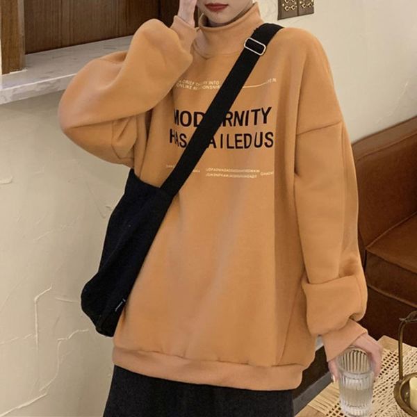 

women's hoodies & sweatshirts hoodie high neck women solid color 2021 pullover fashion hoodless loose autumn street wear all match swea, Black