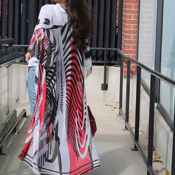 

women dress chiffon printed cardigan bikini outer blouse seaside holiday beach skirt sun protection shirt female beachwear women's swim, White;black