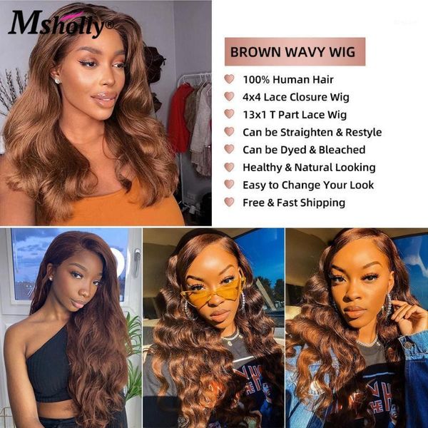 

honey brown colored lace front wig body wave human hair glueless brazilian remy wigs for black women1, Black;brown