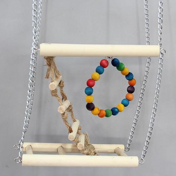 

bird toy parrot birdcage accessories supplies solid wood ladder swing cages