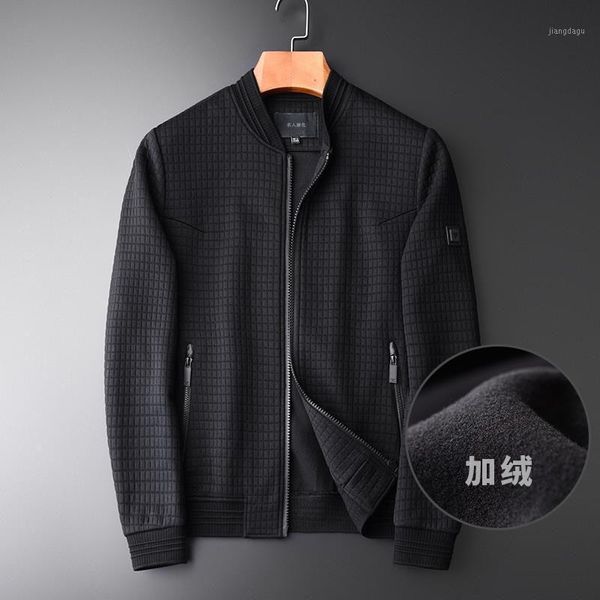 

men's jackets three dimensional square knitted fabric plush thickened baseball collar jacket slim fit youth fashion top, Black;brown