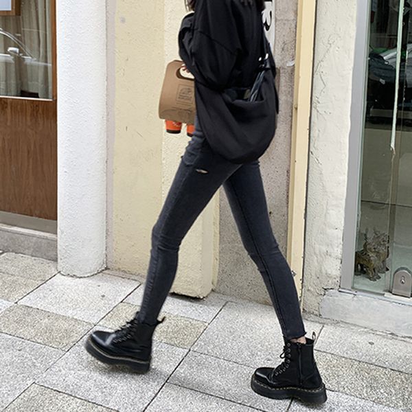 

high waist street vintage ripped jeans for woman stretchable ny pants femme vaqueros mujer, Blue