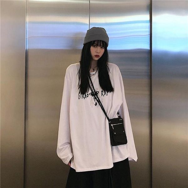 

women's t-shirt nicemix harajuku style streetwaer lovers t shirt o neck solid retro letter tees long sleeve spring autumn 2021 top, White