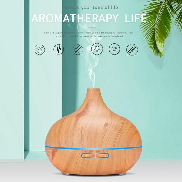 

humidifiers 550ml aroma diffuser wood grain colorful humidifier ultrasonic intelligent remote control