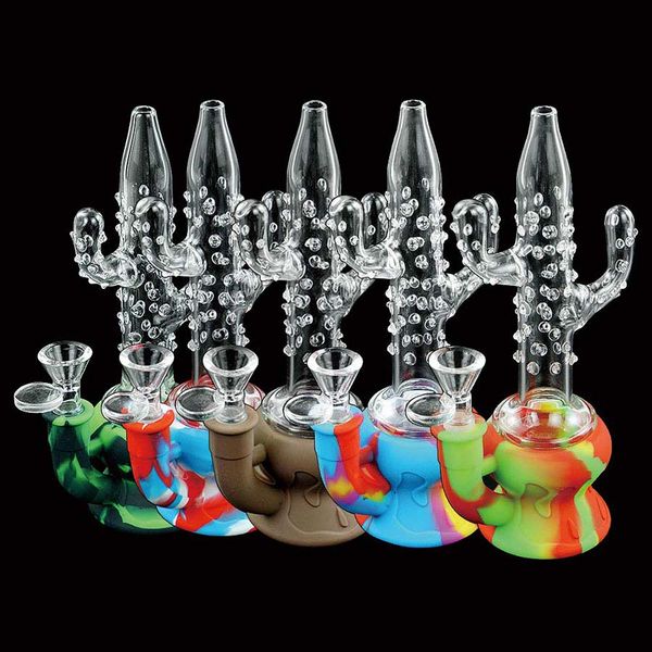 Fumar cachimbos de vidro de vidro silicone água Bongs Wax Rig Rig Rig Bubbler 8.4 '' Cactus forma única