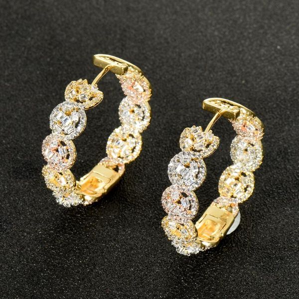 

hoop & huggie hibride luxury 3 tones small cz dubai wedding women bridal earring for vintage accesorios wholesale e-962, Golden;silver