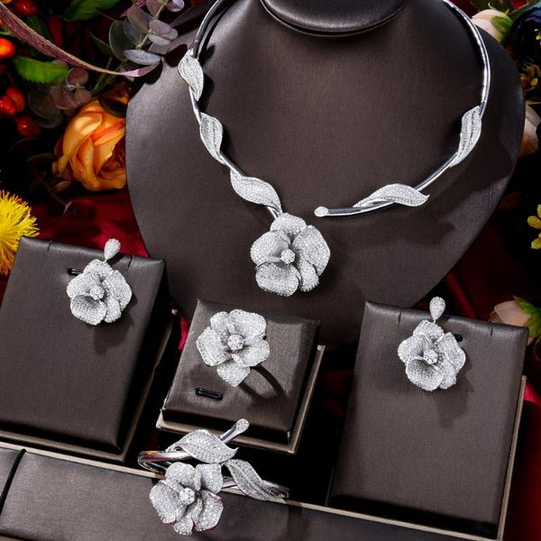 

earrings & necklace missvikki romantic sweet cute flowers pendant jewelry set 4 pcs noble bridal wedding engagement accessories women gift, Silver