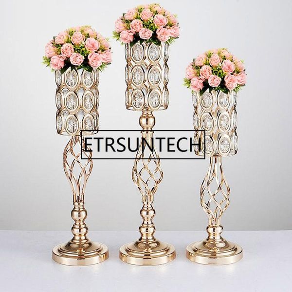 

vases 10pcs/lot metal gold candle holders road lead table centerpiece stand pillar candlestick for wedding candelabra flowers