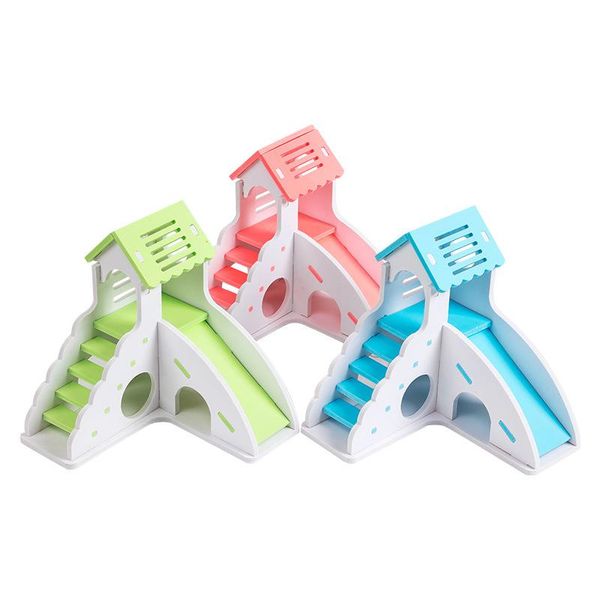 

small animal supplies colorful mini eco-board wooden slide diy assemble hamster house animals pet toy double stair-style castle pavilion vil