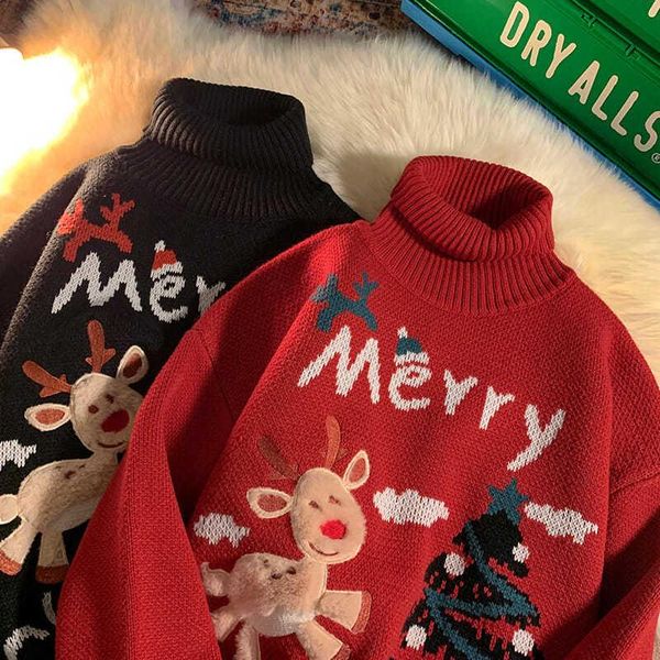 

men's sweaters christmas sweater men increase loose and women's autumn winter thickened inner high-neck bottoming shirt, White;black
