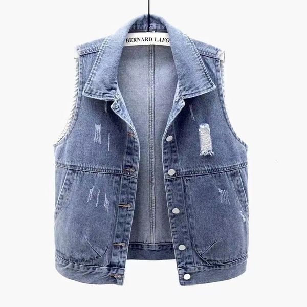 

women's vests jacket female jeans sleeveless spring summer jean single vest breasted turn-down collar loose blue cotton 4ey0, Black;white