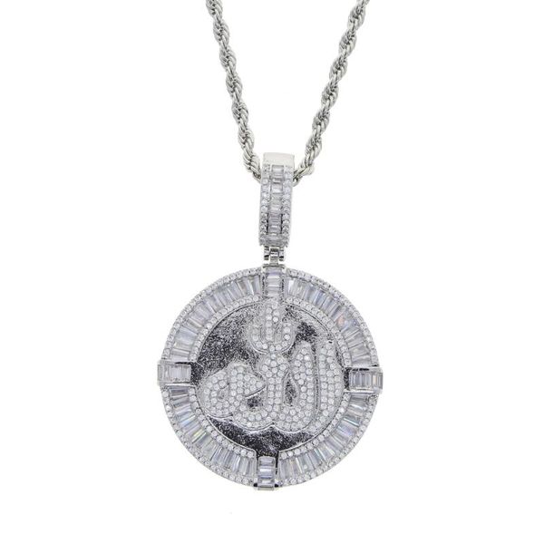 

chokers religious round pendant necklace gold silver color paved 5a zircon stone iced out bling islamic jewelry drop ship, Golden;silver