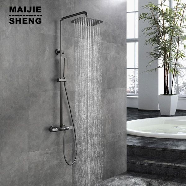 

bathroom shower sets grey brass gunmetal thermostat mixer diverter wall mounted with rain head handshower thermostatic faucet falls