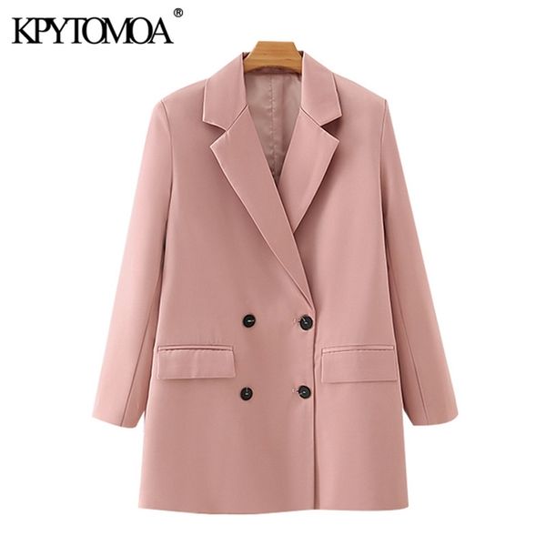 

women fashion office wear double breasted blazer coat vintage long sleeve pockets female outerwear chic 210420, White;black