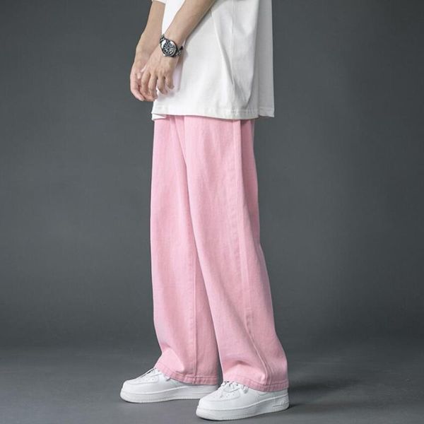 

men's jeans fashion pink/white thin denim couple summer straight casual jean pants women streetwear ankle-length, Blue