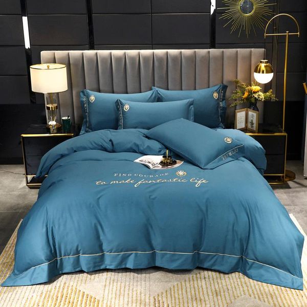 

bedding sets michiko simple business duvet cover solid color long staple cotton embroidery four piece set