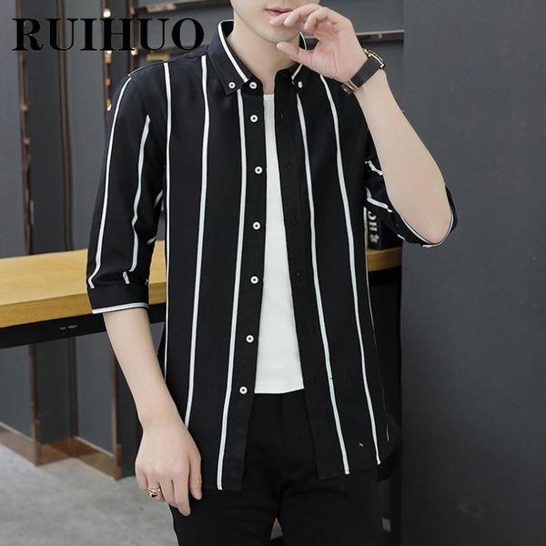 

men's casual shirts ruihuo striped harajuku shirt men clothing male japanese streetwear hip hop clothes -4xl 2021 arrivals, White;black