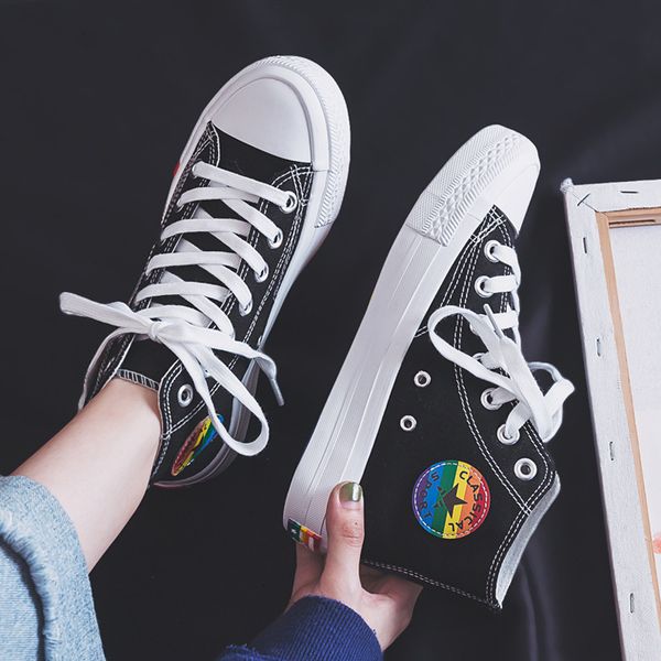 

dress shoes women's shoes vulcanized rubber , women's canvas retro rainbow style plrt, Black