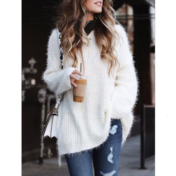 

women's sweaters loose knitted women jumpers long sleeve woman pullovers casual 2021 autumn winter solid oversize kbl5, White;black