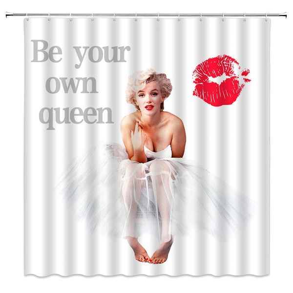 

woman shower curtain godness red lips decor celebrity nostalgic,fabric bathroom set hooks included 70x70 inch,red white