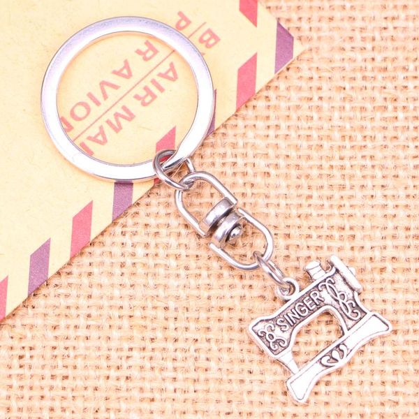 

keychains 5pcs fashion keychain 20x17mm vintage singer treadle sewing machine pendants diy men jewelry car key chain souvenir for gift, Silver