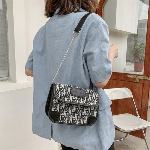 

sale 90% off fashion chain one shoulder bag women's new letter printed canvas pu splicing small square xjcg