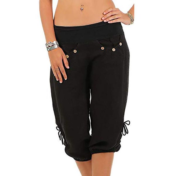 

women's shorts women summer solid harem gray loose knee length trousers female soft elastic, White;black