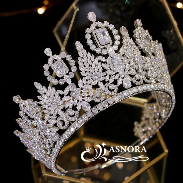 

luxury miss universe big crown wedding crystal crown bride headdress parade graduation crown cz tiara jewelry does not discolor, Golden;white