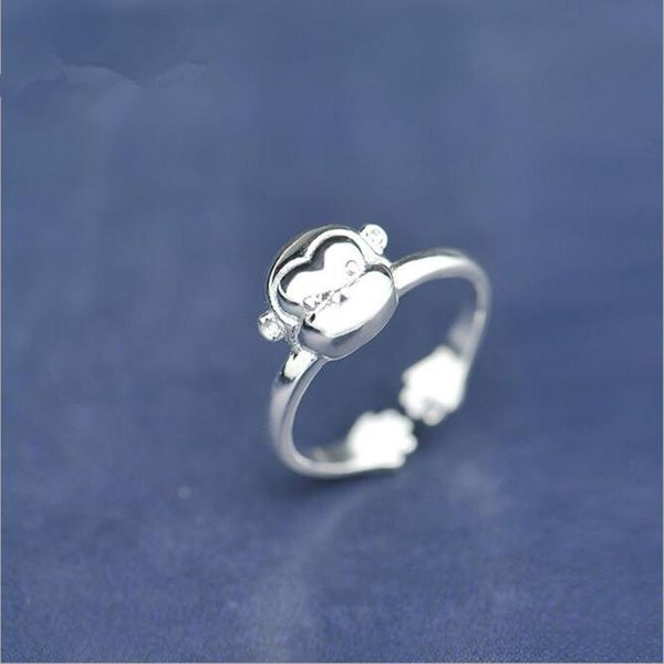 

beautiful animal korean fashion 925 sterling silver jewelry small monkey opening ring wholesale sr134 cluster rings, Golden;silver