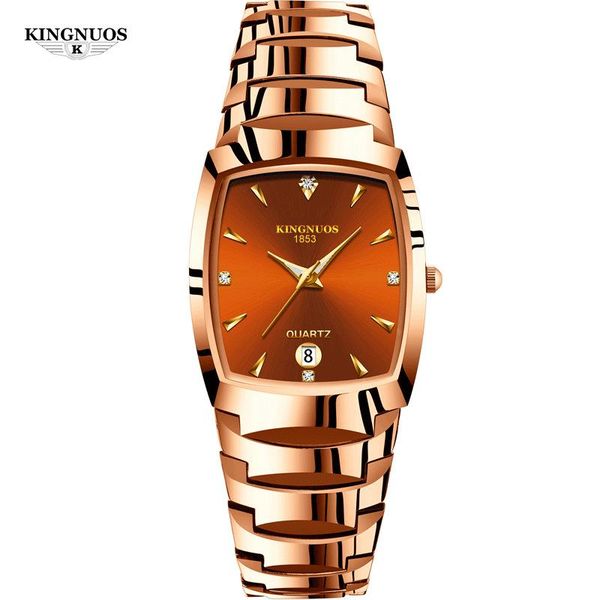 

wristwatches fashion tungsten steel color square couple style band calendar watch waterproof luminous men's and women's student wa, Slivery;brown