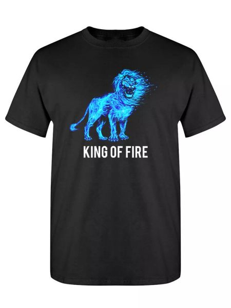 

blue lion on fire tee men's -image by shutterstock, White;black