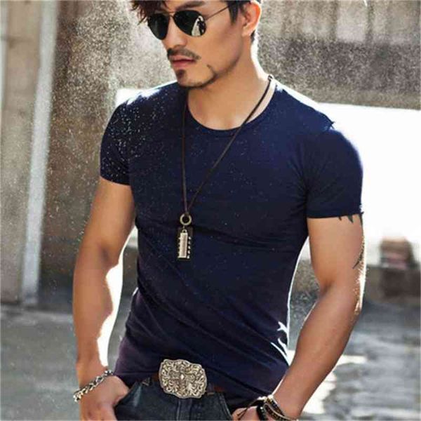

men's t-shirts 19 elastic sports tight round neck t-shirt casual short sleeve 6dom, White;black