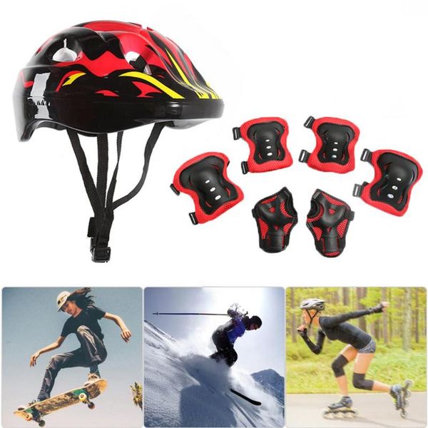 

elbow & knee pads 7pcs kids roller skate bicycle helmet palm protective gear set, Black;gray