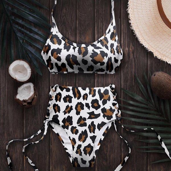 

leopard print bikinis 2021 mujer bandage high waisted two piece bathing suite push up summer swimwear women biquini set women's, White;black