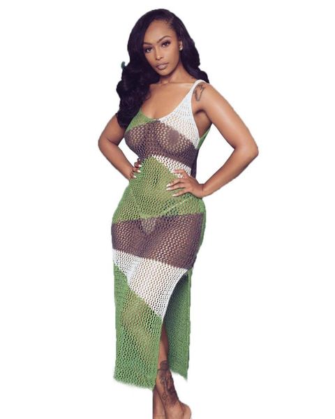 

women dress spaghetti strap knitted hollow out see though side split beach midi maxi club party bodycon dresses g5108 casual, Black;gray