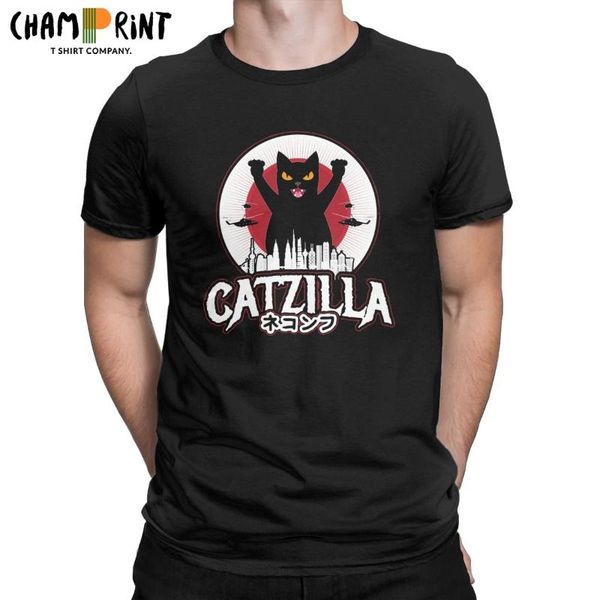 

men's t-shirts catzilla japanese sunset style cat kitten lover t shirt pure cotton clothes vintage short sleeve tees classic t-shirt, White;black