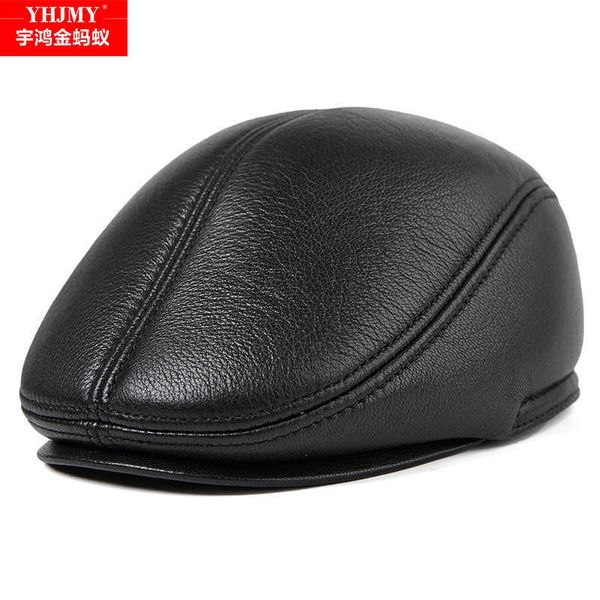 

leather duck tongue hat autumn winter middle-aged and elderly hat old man male warm grandpa cotton hat, Blue;gray