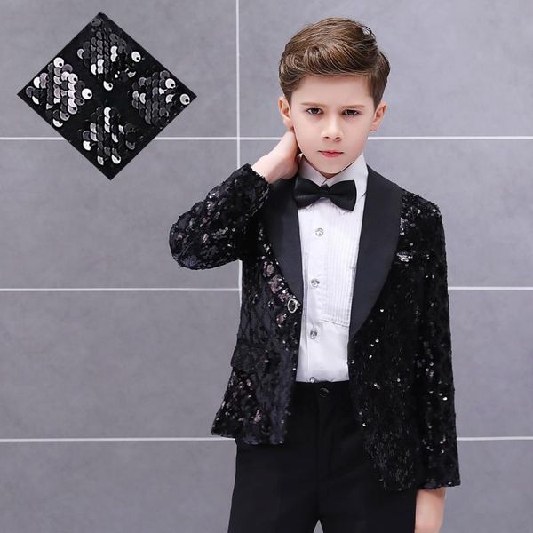 

men's suits & blazers children catwalk velveteen sequined suit flower boy dress piano performance costume stage singer, White;black