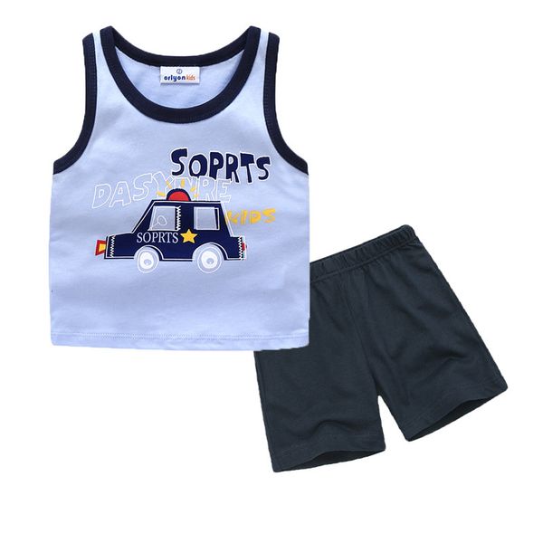 

baby boy vest shorts set children car printing, White