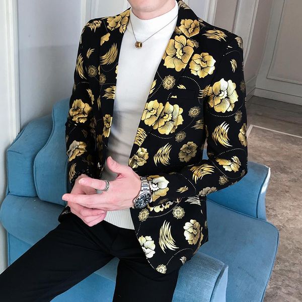 

men's suits & blazers fashion party dress individual white print blazer casual floral small suit brand color clothes 3xl, White;black