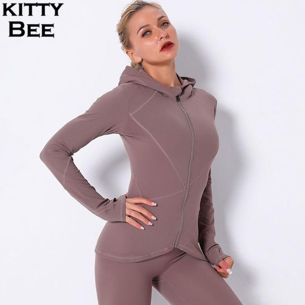 

yoga outfits women sport long sleeve zipper fitness hoodie high elastic sports jacket workout shirt sportswear, White;red
