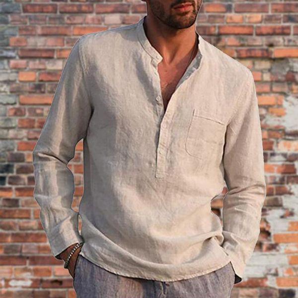 

men's casual shirts spring fashion men long sleeve v-neck beach linen shirt clothing large size chemise homme qp92, White;black