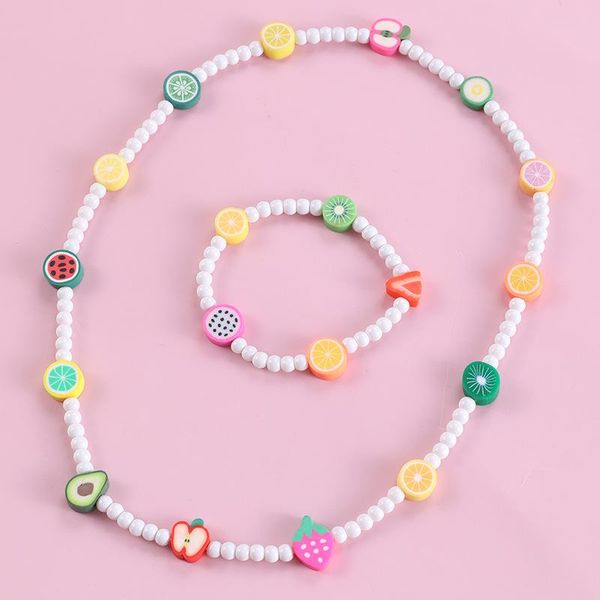 

chains lemon watermelon strawberry soft pottery white beads fruit cute necklace for children jewelry child birthday toy gifts 2021, Silver