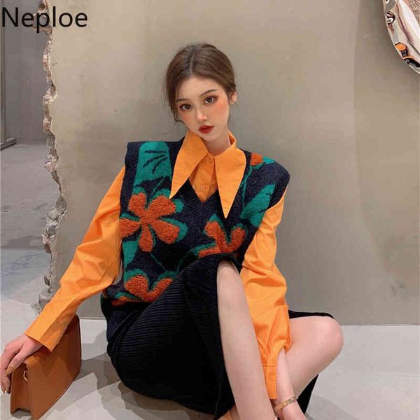 

neploe knit vests for women new sweet casual loose o-neck flower knitted sweater waistcoat sleeveless female pullover coat 4g594 210422, White;black